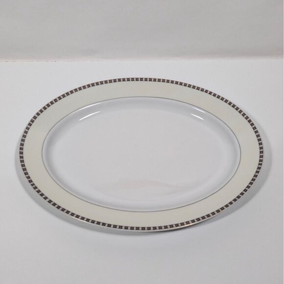 Noritake Lafayette Oval Platter White Beige Black Trim Japan - Picture 4 of 16